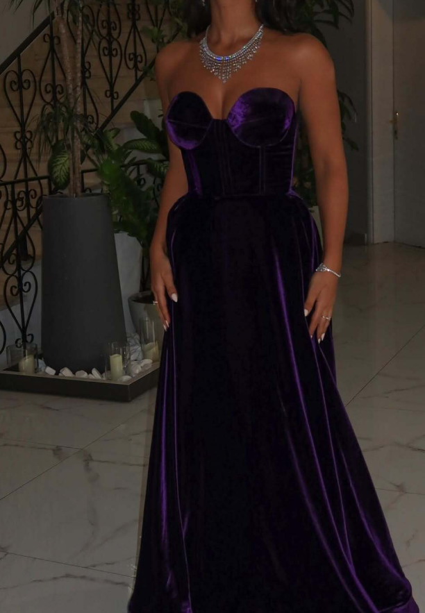 Sexy A Line Sweetheart Neck Purple Velvet Prom Dress Evening Dress SH4691
