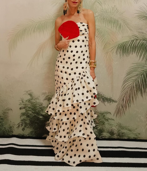 Strapless Polka Dots Dress Fashion Prom Evening Dresses For Women SH24