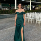 Emerald Sheath Off the Shoulder Corset Satin Long Prom Dress Evening Dress SH7318
