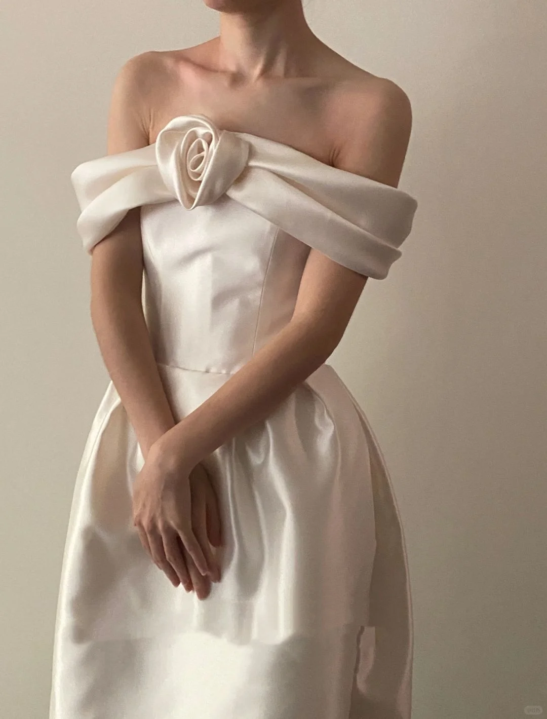 Cute A Line Off the Shoulder White Rose Satin Wedding Dress SH5078