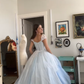 Baby Blue A Line Puff Beaded Embroidery Tulle Satin Prom Dress Evening Dress SH4879