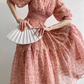 Pink A Line Puff Print Floral Chiffon Prom Dress Outfits SH4730
