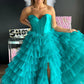 Black A Line Sweetheart Neck Layered Satin Tulle Long Wedding Guest Dress Evening Dress with Slit SH2920