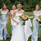 Mermaid Straps Bows Pleats Satin Sleeveless Long Bridesmaid Dress with Slit SH6291
