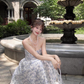Blue A Line Sweetheart Neck Print Floral Satin Prom Dress 16th Birthday Dress SH3984