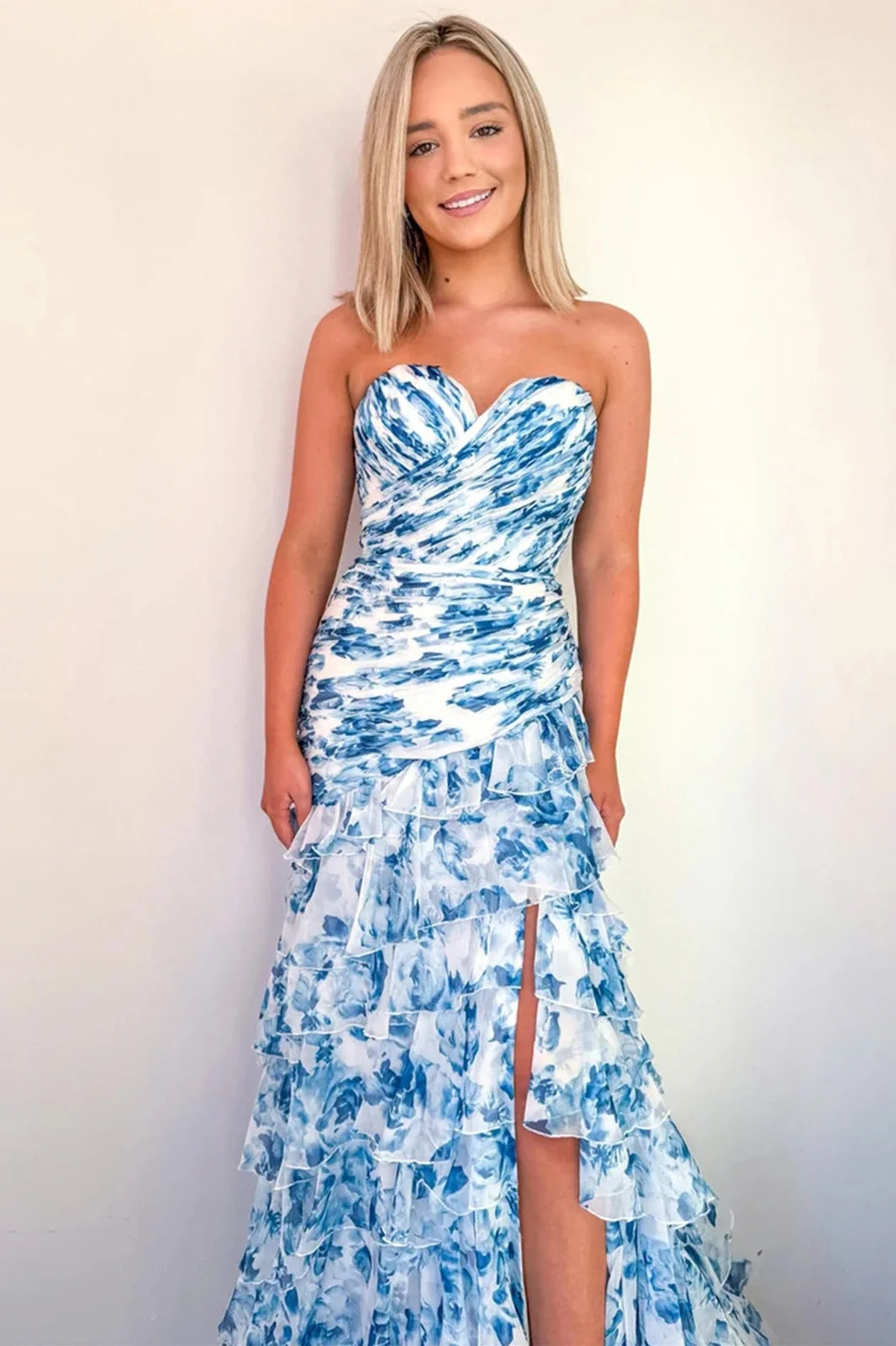 Gorgeous Mermaid Sweetheart Blue Long Party Dress with Ruffles SH8320