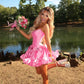 Cute A Line Strapless Hot Pink Short Homecoming Dress with Beading SH7540