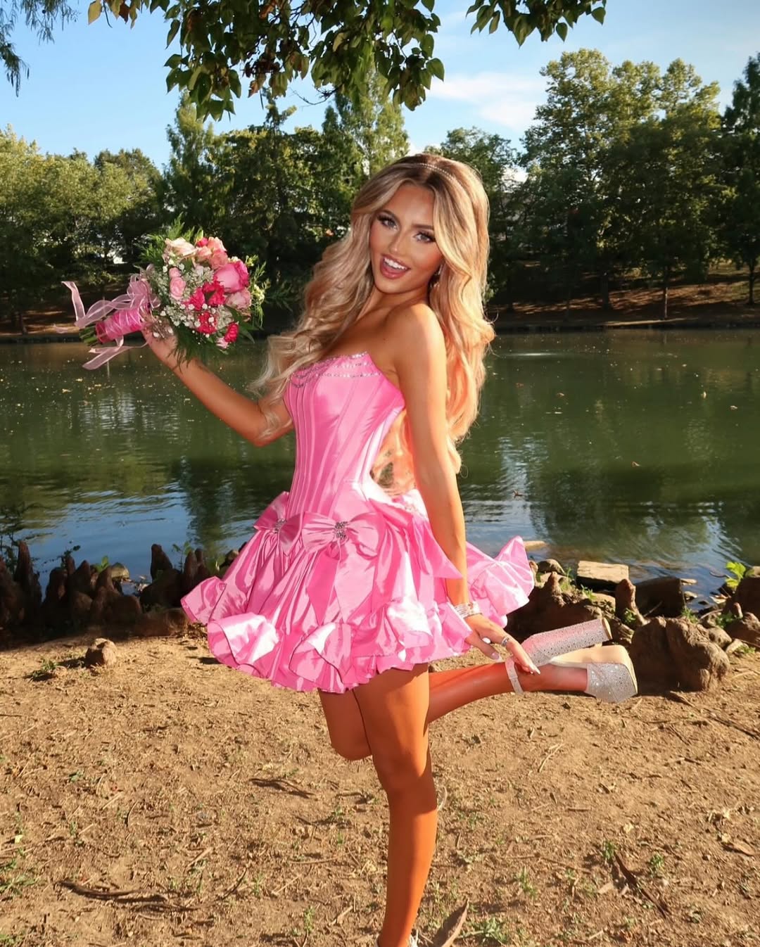 Cute A Line Strapless Hot Pink Short Homecoming Dress with Beading SH7540