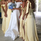 Sheath Straps Yellow Satin Long Bridesmaid Dresses with Slit SH6292