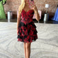 Chic A Line Sweetheart Red Printed Short Homecoming Dress with Ruffles SH7982