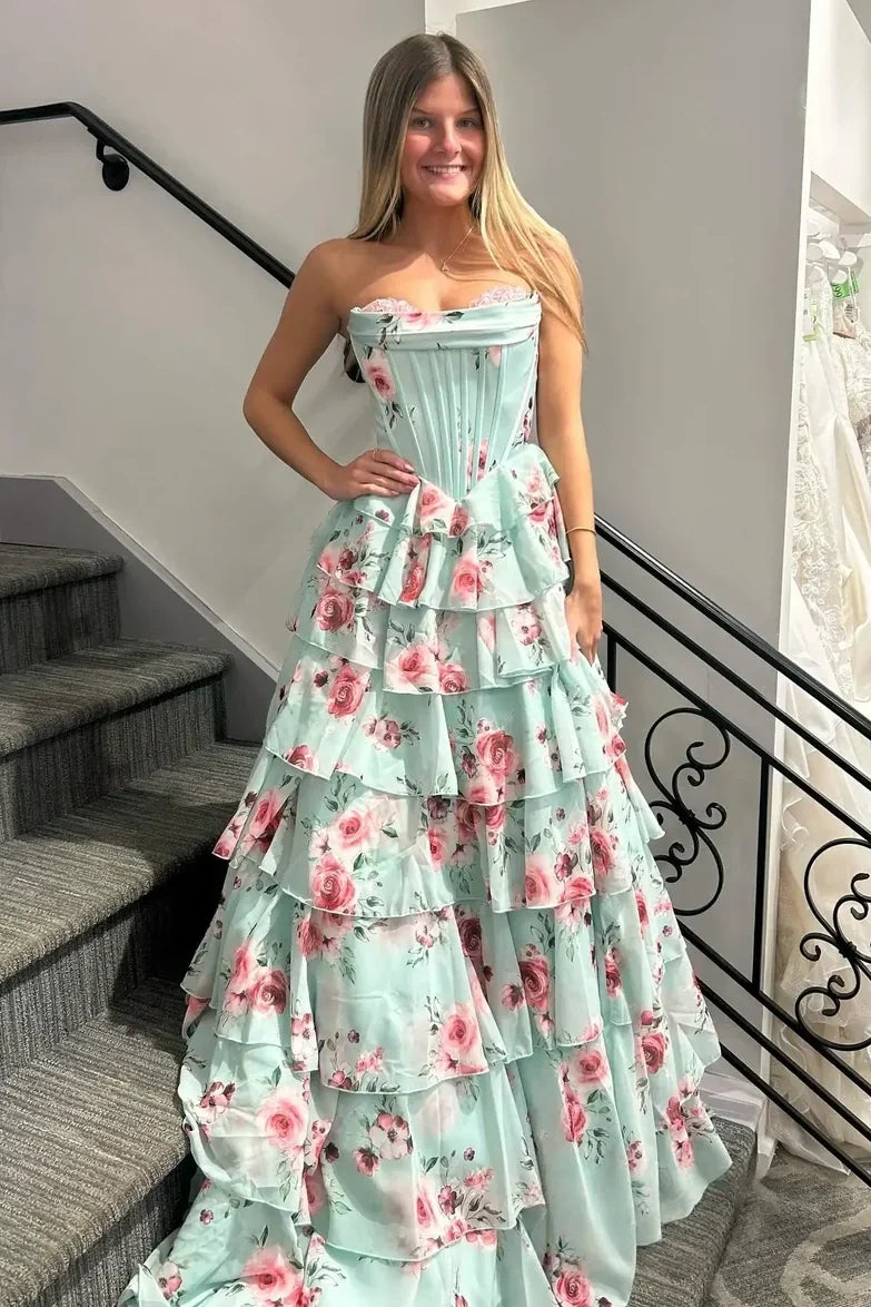 Pretty A Line Sweetheart Mint Green Corset Prom Dress with Appliques Ruffles SH7783