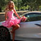 Cute A Line Strapless Hot Pink Short Homecoming Dress with Beading SH7540