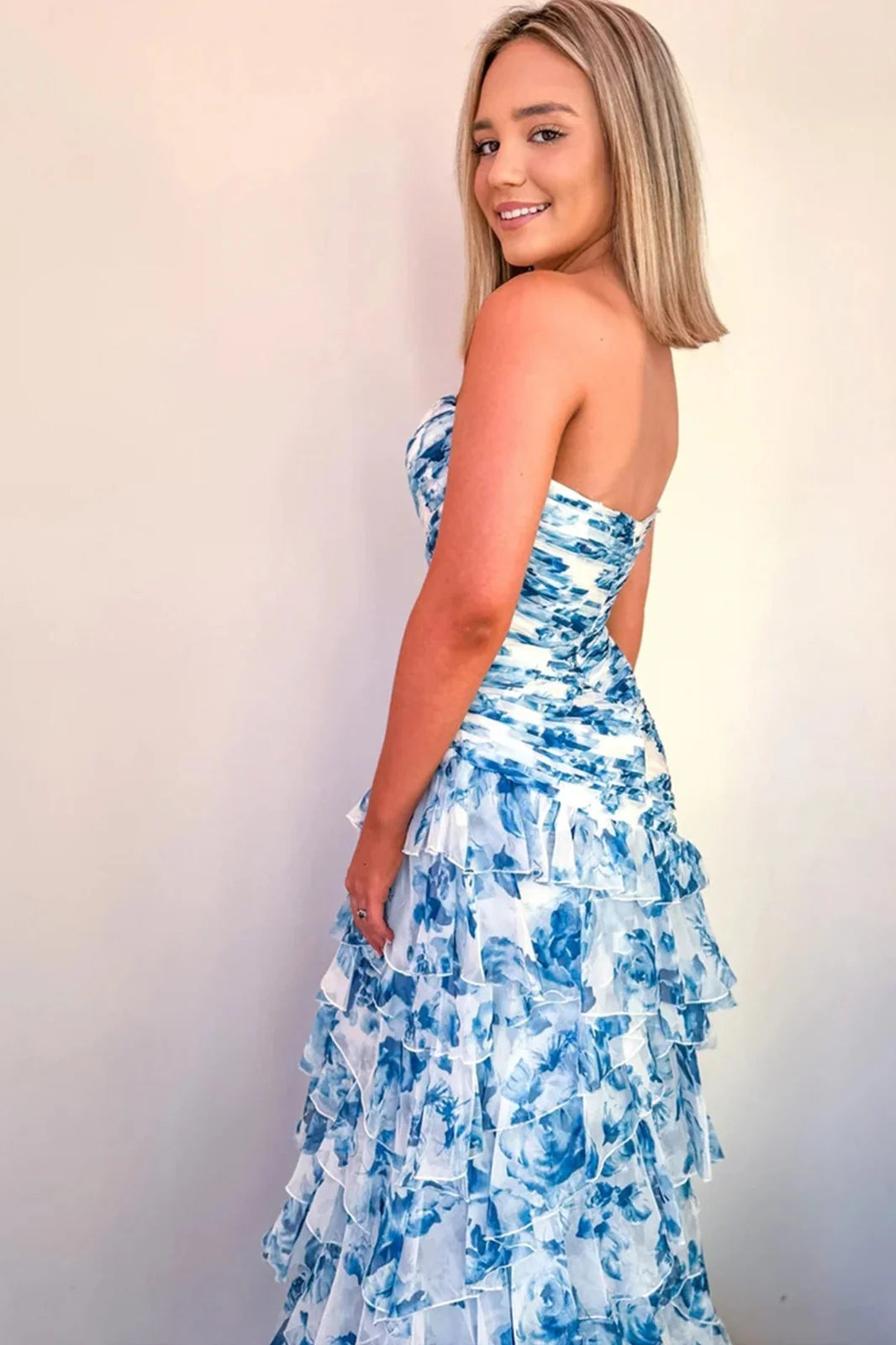 Gorgeous Mermaid Sweetheart Blue Long Party Dress with Ruffles SH8320