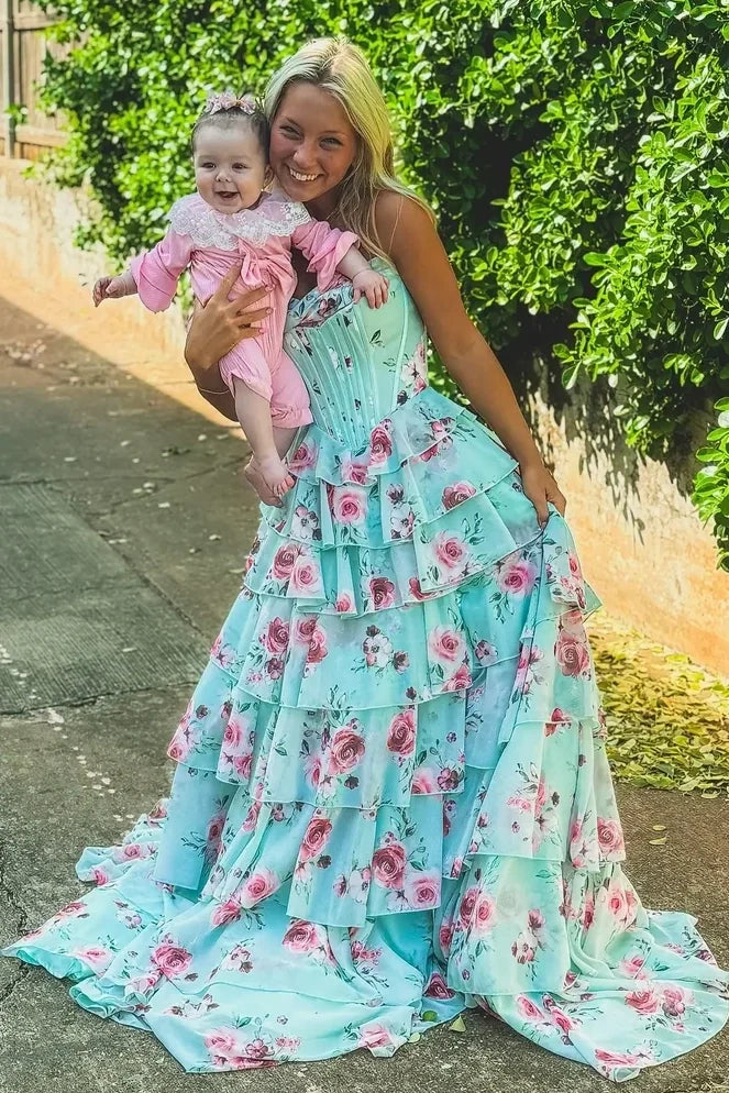 Pretty A Line Sweetheart Mint Green Corset Prom Dress with Appliques Ruffles SH7783