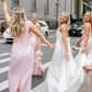 Pink Straps Sheath Square Neck Satin Sleeveless Long Bridesmaid Dress SH6288