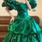 Stunning A Line Off the Shoulder Emerald Satin Long Sweep Party Dress Prom Dress SH2951