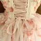 Pink Floral A Line Strapless Tulle Short Prom Dress Homecoming Dress SH7186