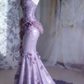 Gentle Purple Mermaid Halter Appliques Ruffle Sequin Long Prom Dress SH5427
