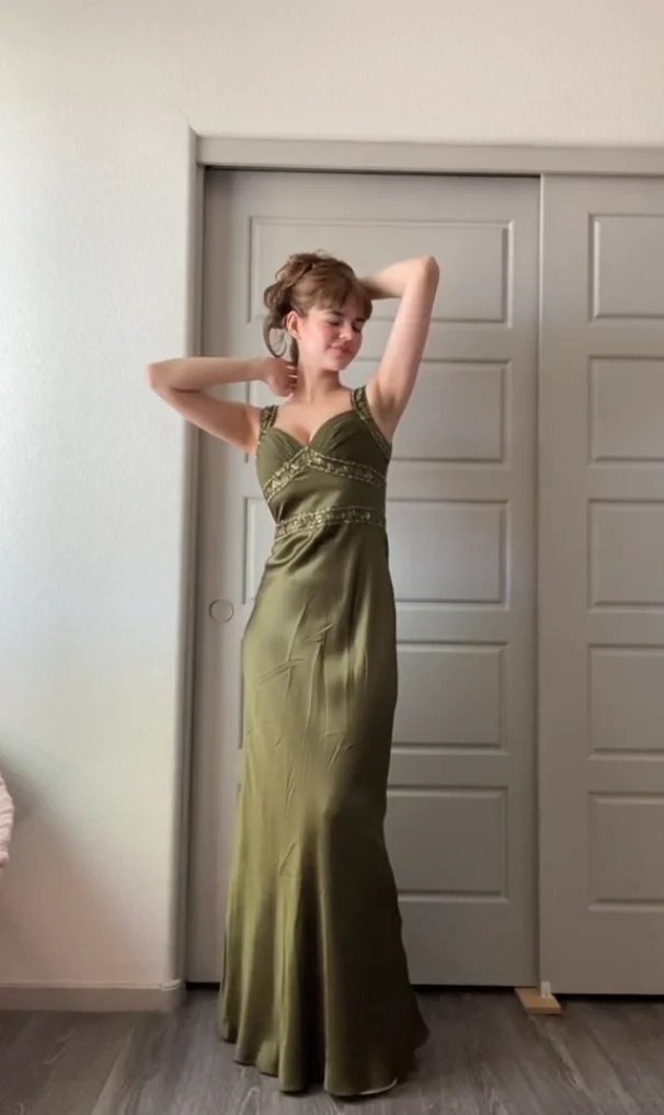 Elegant Sheath Olive Green Prom Dresses Long Formal Evening Dress SH11