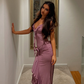 Sexy Grape Purple Sheath Straps Chiffon Open Back Prom Dress Party Dress SH3978