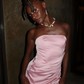 Pink Mermaid Strapless Pleated Satin Long Wedding Guest Dress Party Dress SH3308