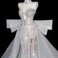 Exquisite Dreamy Mermaid Beaded Pearl Sequin White Tulle Prom Dress Party Dress with Slit SH3492