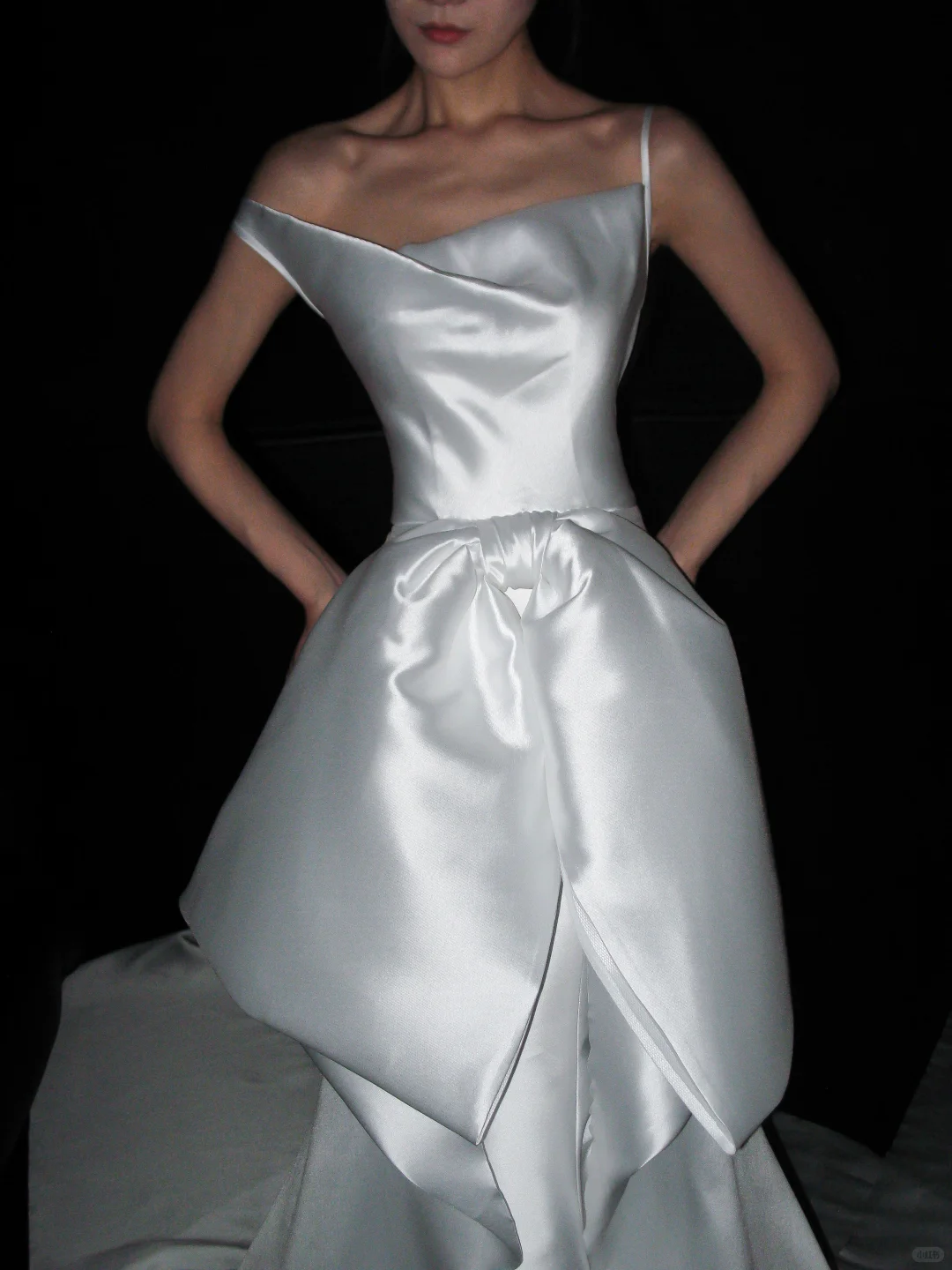Stylish Mermaid Spaghetti Strap White Layered Satin Long Train Wedding Dress SH8900