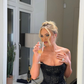 Sexy Black Sheath Strapless Sequin Prom Dress Evening Dress Date Dress with Slit SH5599