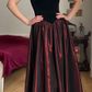 Vintage A Line Strapless Black Velvet Burgundy Satin Prom Dress Evening Dress SH6074