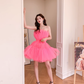 Barbie Pink A Line Strapless Tulle Short Outfit Party Dress Homecoming Dress Birthday Dress SH3528