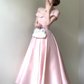 Princess Pink A Line Off the Shoulder Satin Long Party Dress Evening Dress SH3381