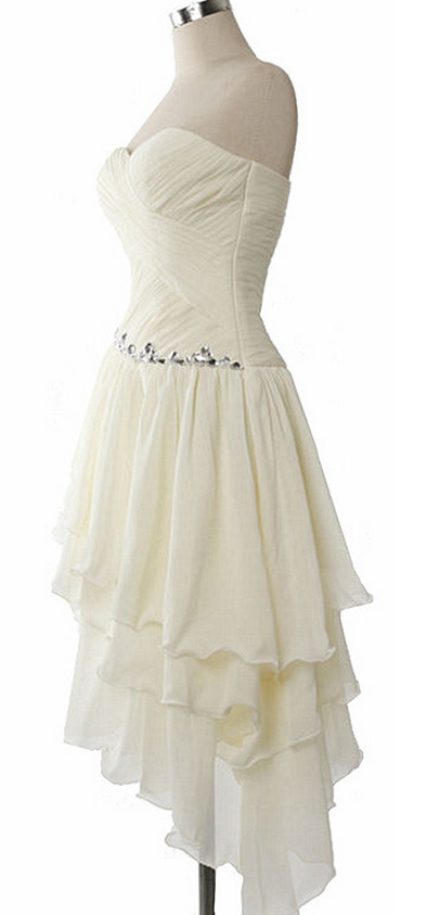 Chic Sweetheart Neck Irregular Layered Party Dress, Ivory Chiffon Homecoming  Dress SH751