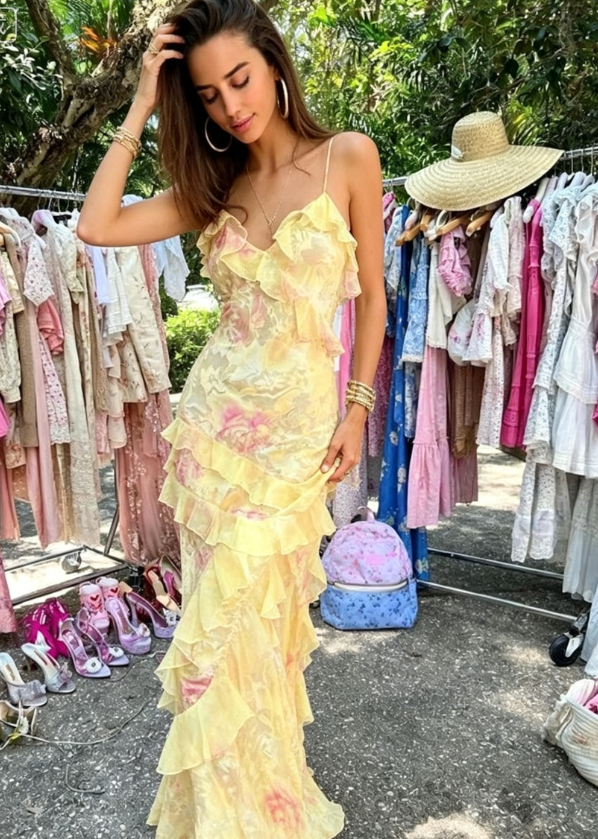 Lovely Yellow Ruffles Long Prom Dress Evening Dress SH963