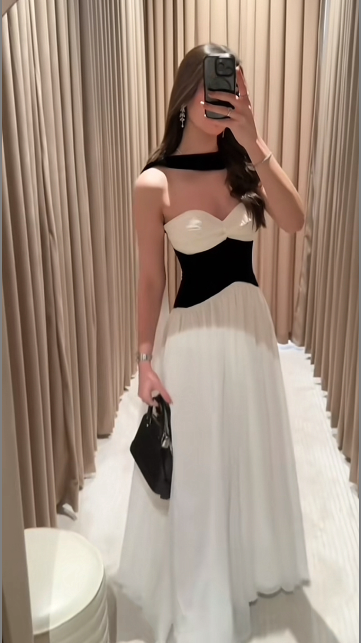 Classic A Line Sweetheart Neck White-black Chiffon Long Prom Dress Evening Dress SH8321