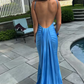 Sexy Blue Mermaid Prom Dresses,Open Back Long Evening Party Dress SH666