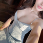 Blue Print Mermaid Spaghetti Straps Satin Long Prom Dress Evening Dress SH8801