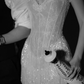 White A Line Sweetheart Neck Beaded Lace Short Homecoming Dress SH4781