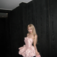 Pink Cute A Line Halter Satin Mini Homecoming Dress Cocktail Dress Birthday Dress SH3450