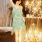 Shiny Bright Green Sequin A Line Spaghetti Strap Short Homecoming Dress Cocktail Dress SH3577