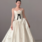 Classy Ball Gown Strapless Floral Ivory Satin Long Wedding Dress with Slit SH7709