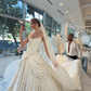 Retro Stunning Ball Gown Strapless Ivory Satin Long Train Wedding Dress SH6091