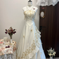 Vintage A Line Strapless Golden Appliques White Satin Long Prom Dress Party Dress SH3032