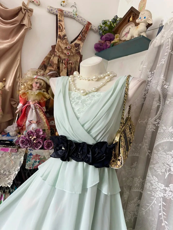 Vintage A Line Mint Green Chiffon Short Cocktail Homecoming Dresses Ideas Hoco Outfits SH6416