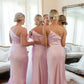 One Shoulder Pink Cut-out Bridesmaid Dress with Slit SH6559