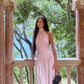 Gentle Pink A Line Halter Satin Long Prom Dress Evening Dress Date Dress with Slit SH7608