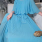 Gentle A Line Round Neck Blue Pleated Chiffon Long Evening Dress Party Dresses SH2905