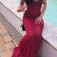 Sexy Champagne Mermaid Strapless Rhinestone Satin Prom Dress Evening Dress SH4821
