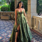 Vintage Spaghetti Straps Green Prom Dress Long Prom Dresses SH343