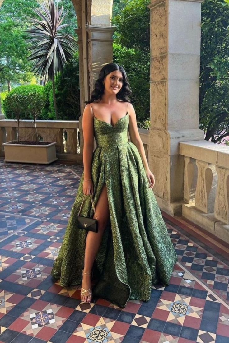 Vintage Spaghetti Straps Green Prom Dress Long Prom Dresses SH343