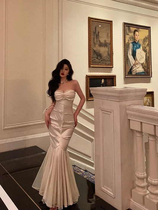 Chic Mermaid Sweetheart Long Ruffles Prom Dresses Birthday Dress SH4312